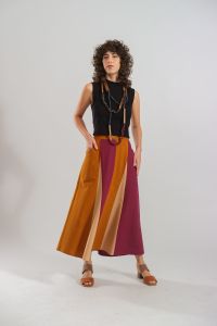 Saia Júlia Midi Evasê - Multicor Terroso Escuro