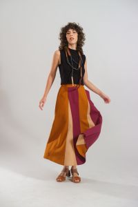Saia Júlia Midi Evasê - Multicor Terroso Escuro