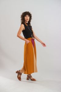 Saia Júlia Midi Evasê - Multicor Terroso Escuro