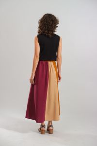 Saia Júlia Midi Evasê - Multicor Terroso Escuro
