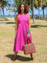 Vestido Vanessa Midi - Fúcsia / Laranja