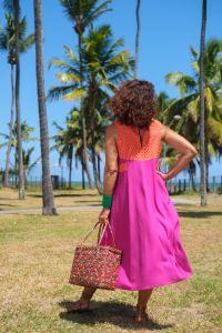 Vestido Vanessa Midi - Fúcsia / Laranja