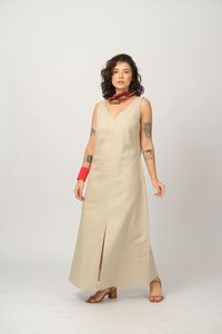 Vestido Ana Rita Midi - Areia