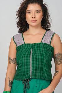 Cropped Morena Dupla Face - Cinza / Vichy Verde