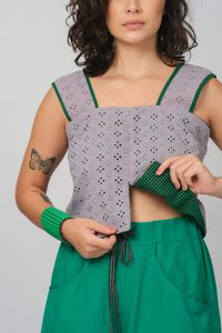 Cropped Morena Dupla Face - Cinza / Vichy Verde