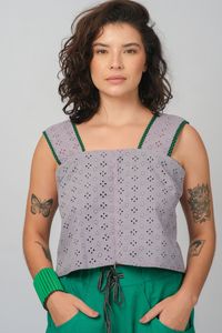 Cropped Morena Dupla Face - Cinza / Vichy Verde