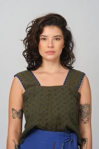 Cropped Morena Dupla Face - Verde / Vichy Azul