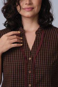 Blusa Sebastiana Manga Curta - Xadrez Vichy Marrom