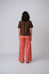 Blusa Sebastiana Manga Curta - Xadrez Vichy Marrom