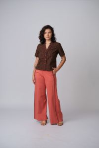 Blusa Sebastiana Manga Curta - Xadrez Vichy Marrom
