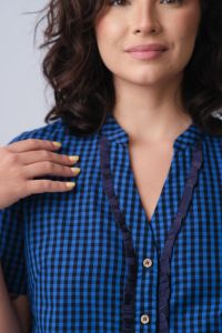 Blusa Sebastiana Manga Curta - Xadrez Vichy Azul