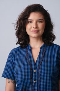 Blusa Sebastiana Manga Curta - Xadrez Vichy Azul