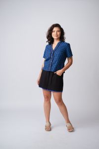 Blusa Sebastiana Manga Curta - Xadrez Vichy Azul