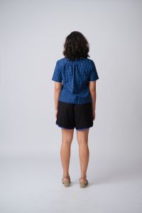 Blusa Sebastiana Manga Curta - Xadrez Vichy Azul