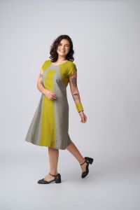 Vestido Renata Midi Bicolor - Verde / Caqui