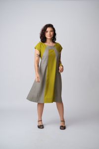 Vestido Renata Midi Bicolor - Verde / Caqui
