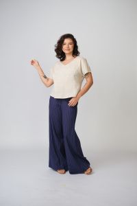 Calça Jussara Pantalona - Risca Azul