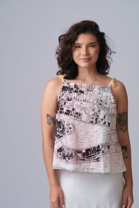 Blusa Mapa de Alça Dupla Face - Estampa / Coral