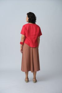 Blusa Margarida 100% Linho Manga Curta - Vermelho