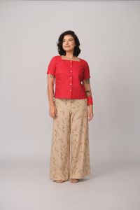 Calça Mariana Pantalona - Floral Bege