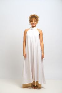 Vestido Dalva Dupla Face - Branco e Areia