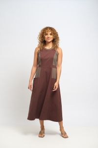 Vestido Joana Midi - Verde e Marrom
