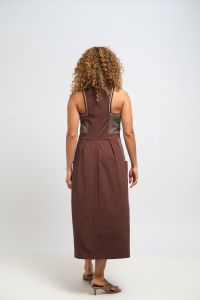 Vestido Joana Midi - Verde e Marrom