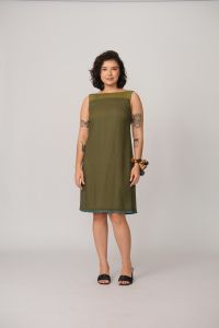 Vestido Dedé Dupla Face - Verde Oliva / Listra Off