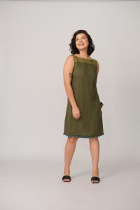 Vestido Dedé Dupla Face - Verde Oliva / Listra Off