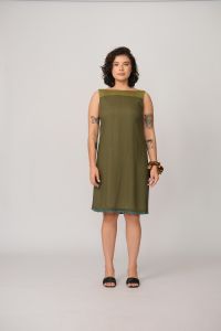 Vestido Dedé Dupla Face - Verde Oliva / Listra Off
