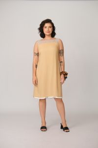 Vestido Dedé Dupla Face - Creme / Listra Azul