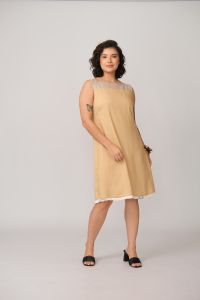 Vestido Dedé Dupla Face - Creme / Listra Azul