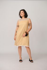 Vestido Dedé Dupla Face - Creme / Listra Azul