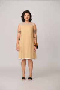 Vestido Dedé Dupla Face - Creme / Listra Azul