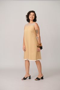 Vestido Dedé Dupla Face - Creme / Listra Azul