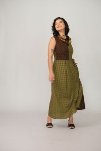 Vestido Iracema Longo - Amarelo / Marrom