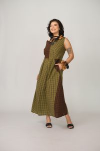 Vestido Iracema Longo - Amarelo / Marrom