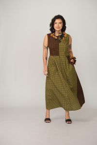 Vestido Iracema Longo - Amarelo / Marrom