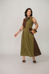 Vestido Iracema Longo - Amarelo / Marrom