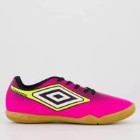 Foto do produto Chuteira Infantil Umbro Futsal Cannon Jr Rosa/preto/limão