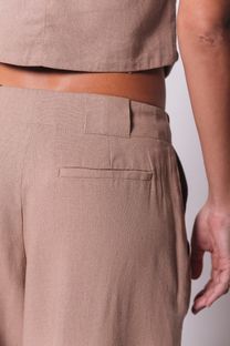 Calça Ampla com Pregas Bege 