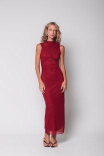 Vestido Midi de Tule Vermelho