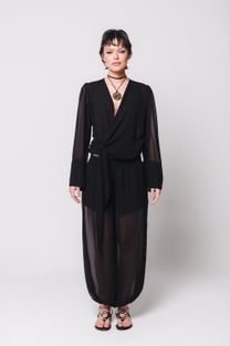 Blusa Amarração Manga Ampla Preta