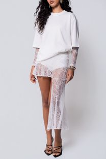 Mini Saia de Renda Assimétrica Off White