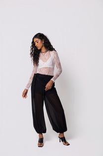 Body Manga Longa Renda Off White