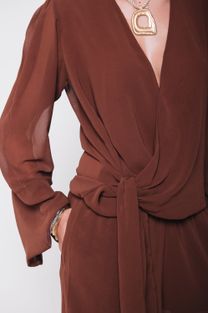 Blusa Amarração Manga Ampla Marrom