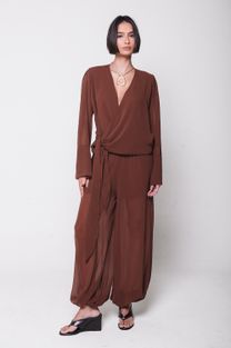 Blusa Amarração Manga Ampla Marrom
