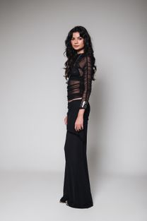 Blusa Drapeada de Tule Preta