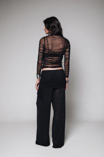 Blusa Drapeada de Tule Preta