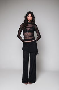 Blusa Drapeada de Tule Preta